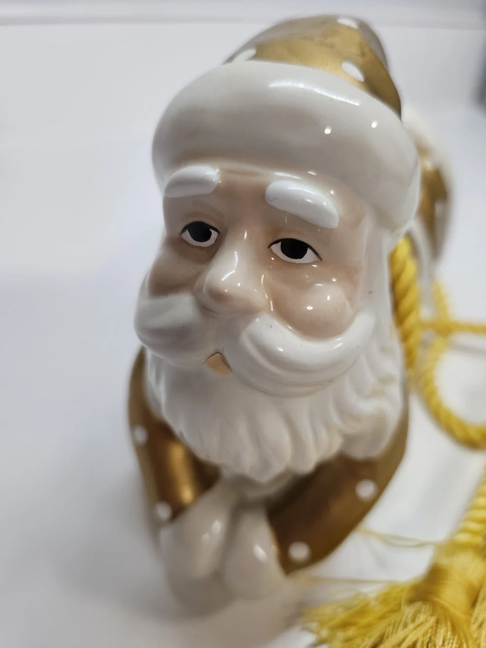 Department 56 Gold and White Porcelain Large Santa Claus Ornament Decor Tassel
